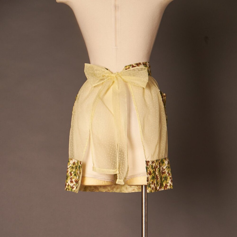 1950s Sheer Yellow Polka Dot and Floral Apron